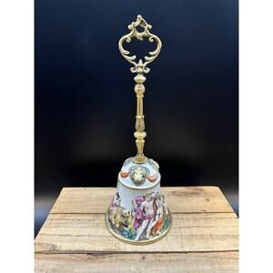 Vintage Italian Keromas Capodimonte Brass Handled Bell Hand Painted